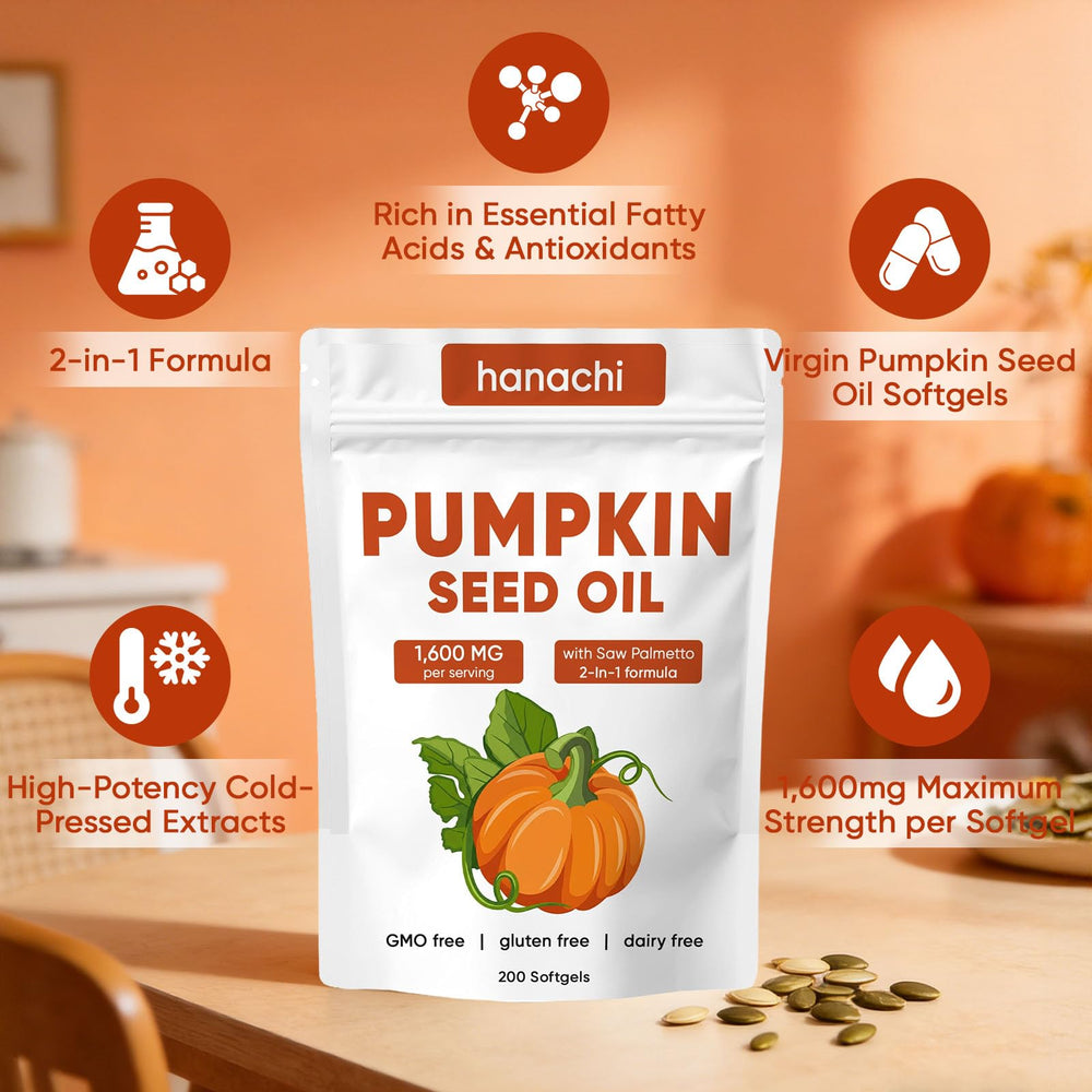 Shwfhi Belano pumpkin seed oil capsules closeup shows softgel texture for easy use.