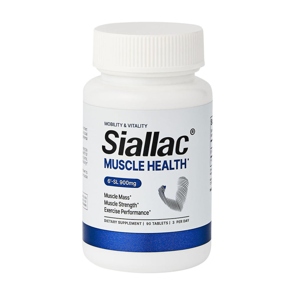 SIALLAC Muscle Health bottle back view displaying usage directions and USA-made claim.