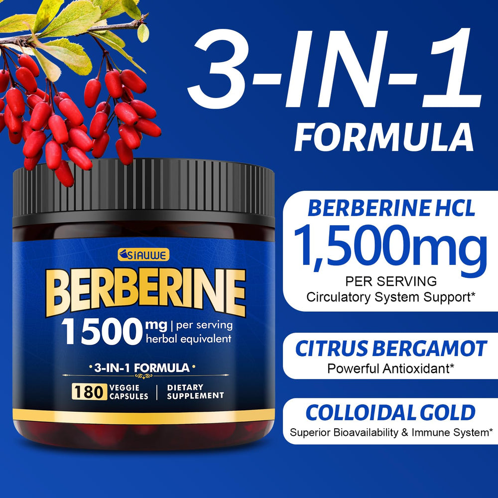 SIAUWE Berberine three-month supply box suggests long-term routine.