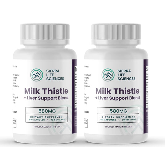 SIERRA LIFE SCIENCES Milk Thistle bottle highlighting liver support with 360mg extract per serving
