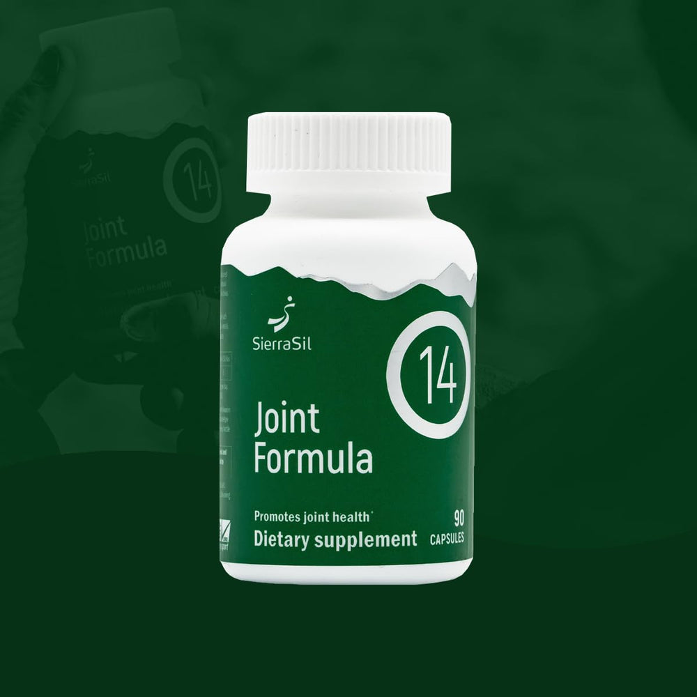 Sierrasil Joint Formula14 label detail highlighting certifications and minerals.