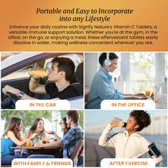 Morning routine with Signify Nature Vitamin C 1000mg effervescent tablets in a glass of water.