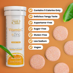 Signify Nature Vitamin C 1000mg effervescent tablets shown in a handy pack on a table.