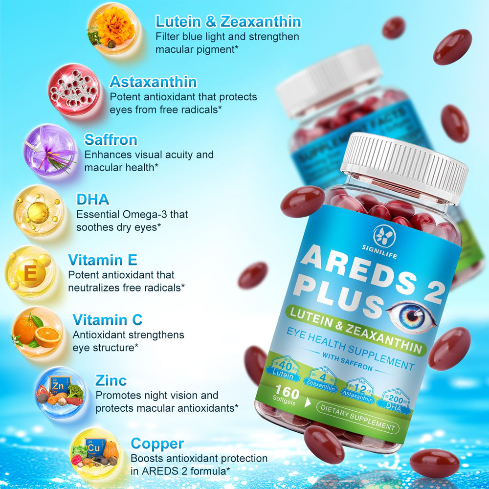 SIGNILIFE AREDS 2 Plus Omega-3 DHA/EPA capsule close-up suggests retina nourishment.