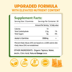 Sijigood acetyl L-carnitine gummies orange flavor on counter highlighting metabolism support.