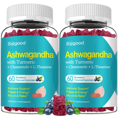 Sijigood Ashwagandha Gummies bottle promoting blueberry flavor and daily wellness.