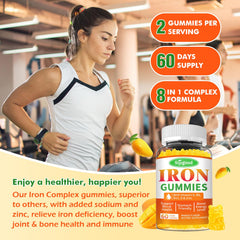 Sijigood iron gummies glass bottle on table conveys premium vegan supplement quality.