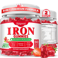 Sijigood iron gummies strawberry bottle showing vegan and gluten-free branding