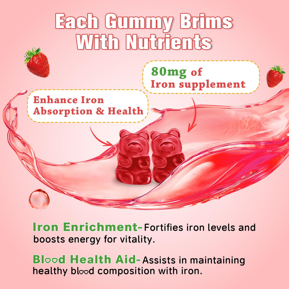Sijigood Iron Gummies strawberry servings on a tray for easy dosing