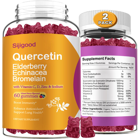 sijigood quercetin-bromelain gummies bottle with mixed berry flavor for immune support
