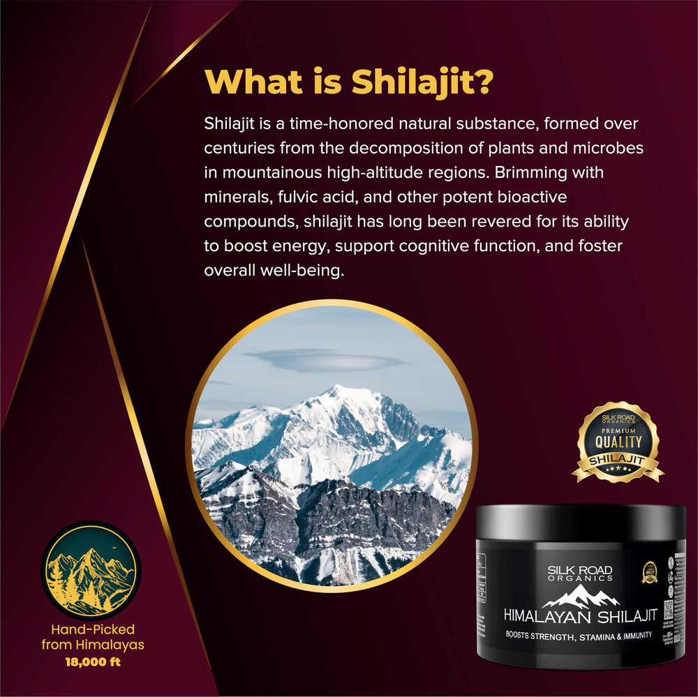 Silk Road Organics Shilajit resin close-up reveals natural texture and purity