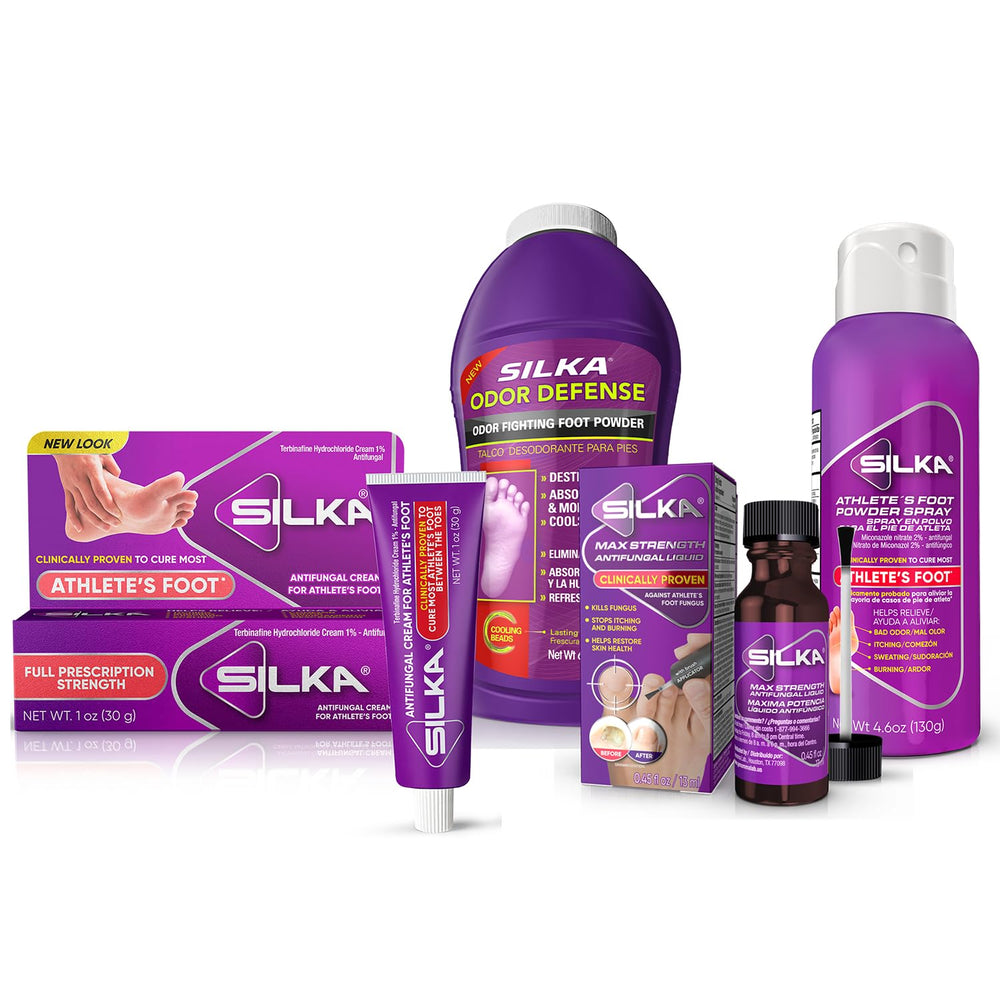 Silka Ultimate Foot Care Kit Athletes Foot Spray bottle offering fast antifungal relief.