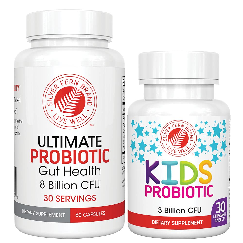 Silver Fern adult probiotic bottle shows 60 capsules for daily gut balance and comfort.