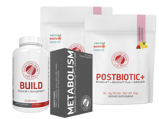 Silver Fern Build bottle-cap with capsules for daily strength support.