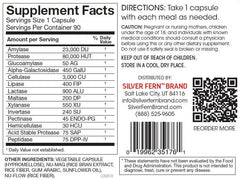Silver Fern digestive capsules close-up highlighting high potency for protein digestion.