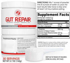 Pouring powder from Silver Fern Gut Repair container for easy mixing.