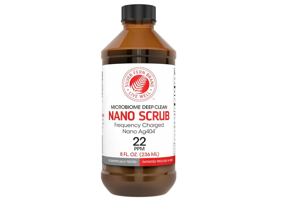 Silver Fern Nano Scrub bottle with clear liquid for daily use.