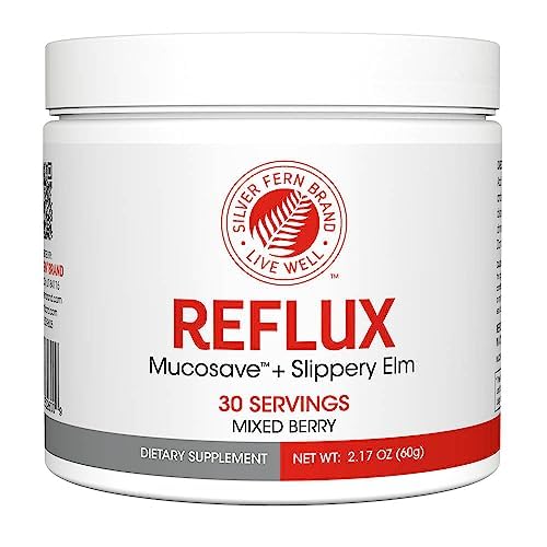 Silver Fern Reflux tub showing 30 servings for daily mucosal support.