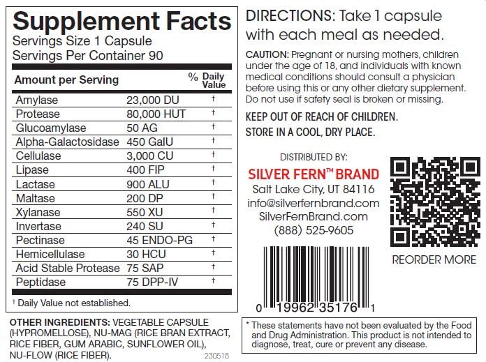 Silver Fern capsules closeup highlighting high potency enzyme blend.