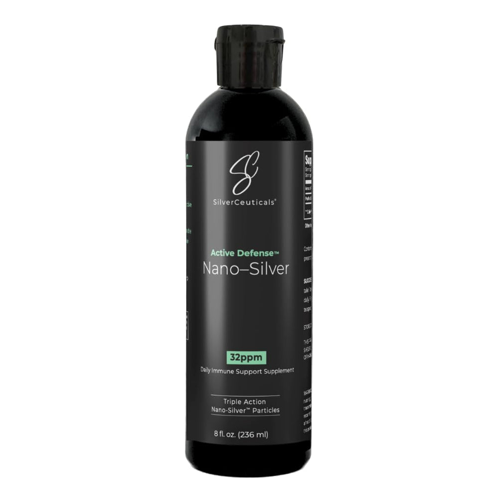 SilverCeuticals nano colloidal silver bottle shown for daily immune support.