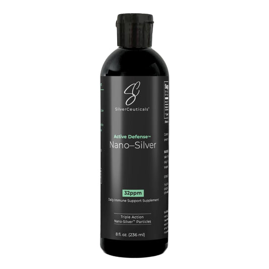 SilverCeuticals nano colloidal silver bottle shown for daily immune support.