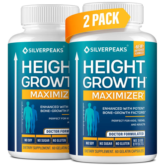 Silverpeaks Growth Capsules bottle on a counter, highlighting bone support potential.