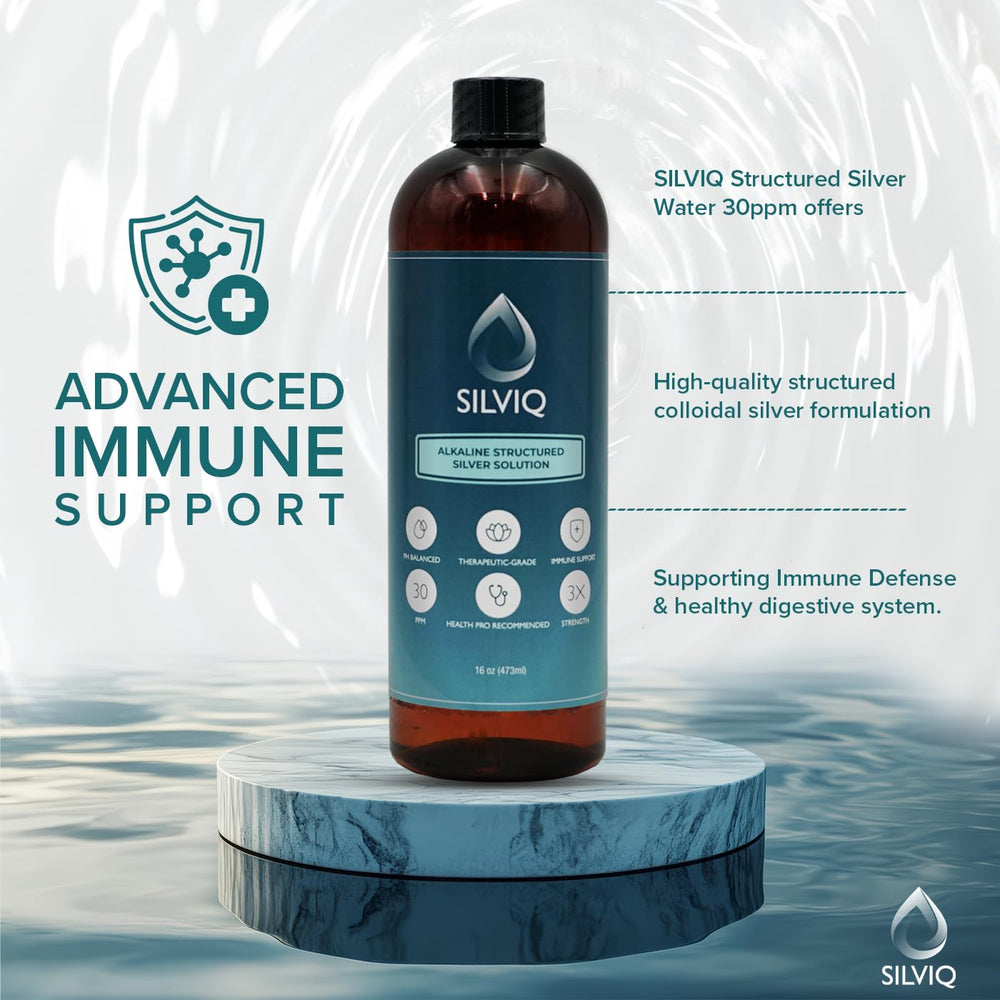SILVIQ structured silver water label closeup emphasizes USA-made quality