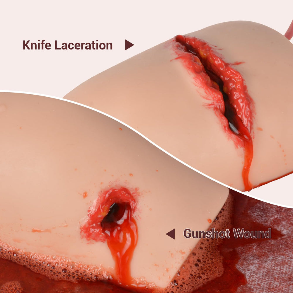Simedutech wound-packing area shows hands-on technique training.