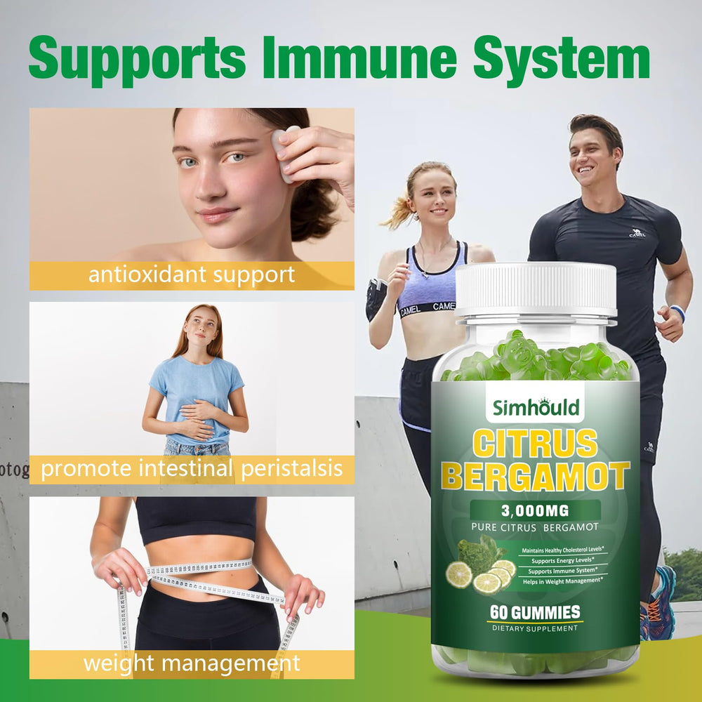Simhould Citrus Bergamot Gummies lime flavor on a tray delivers a refreshing taste with immune benefits.