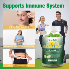 Simhould Citrus Bergamot Gummies lime flavor on a tray delivers a refreshing taste with immune benefits.