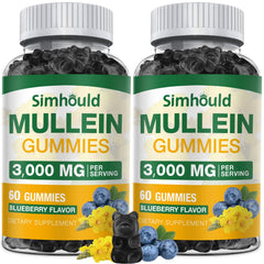 Simhould mullein gummies bottle front in a two-pack for daily respiratory wellness.
