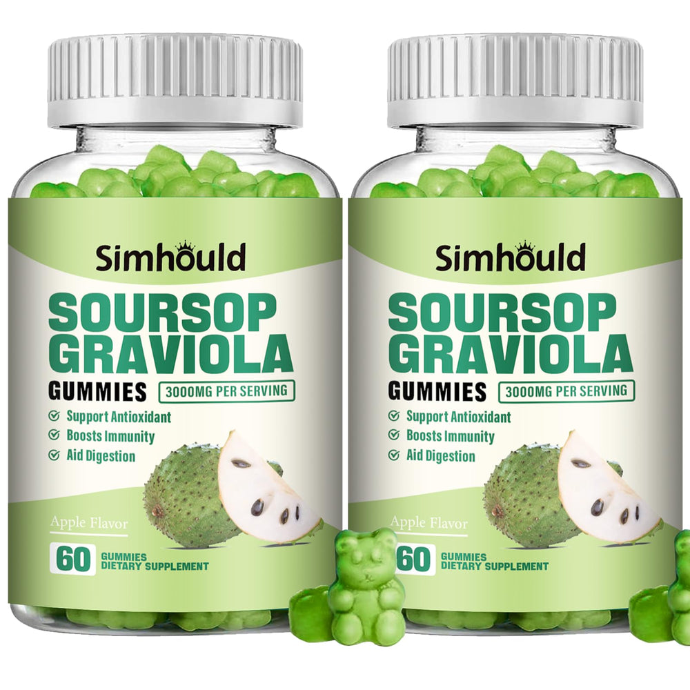 Simhould Soursop Graviola Gummies 2-pack bottle close-up for immune support