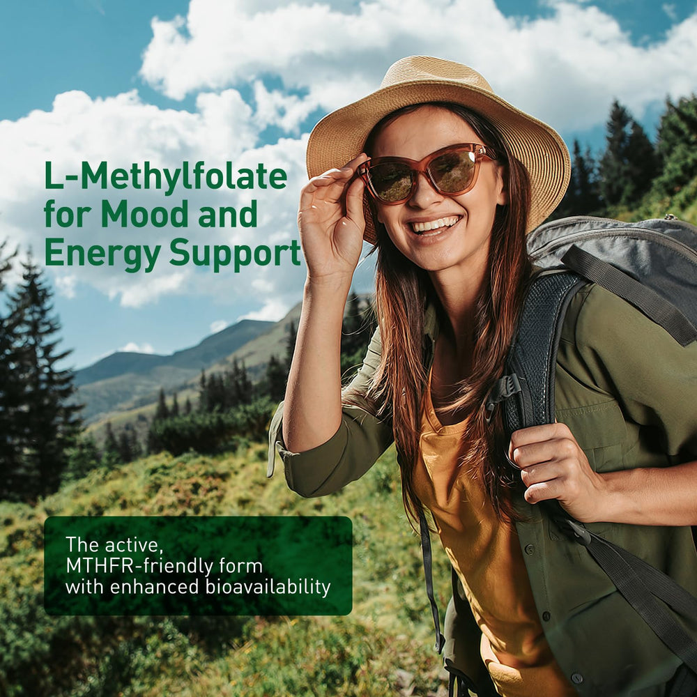 Simlike Active Folate tablets on counter ready for a vitamin routine