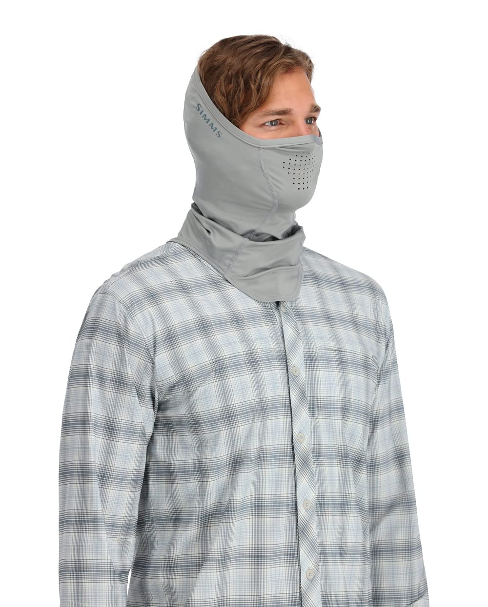 Simms BugStopper SunGaiter in Cinder color providing neck and face coverage.