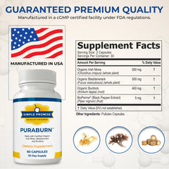 Simple Promise PuraBurn bottle featuring bladderwrack for natural iodine support and metabolic balance.