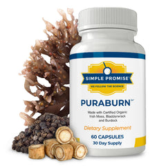 Simple Promise PuraBurn bottle with sea moss promotes digestive comfort and nutrient absorption.