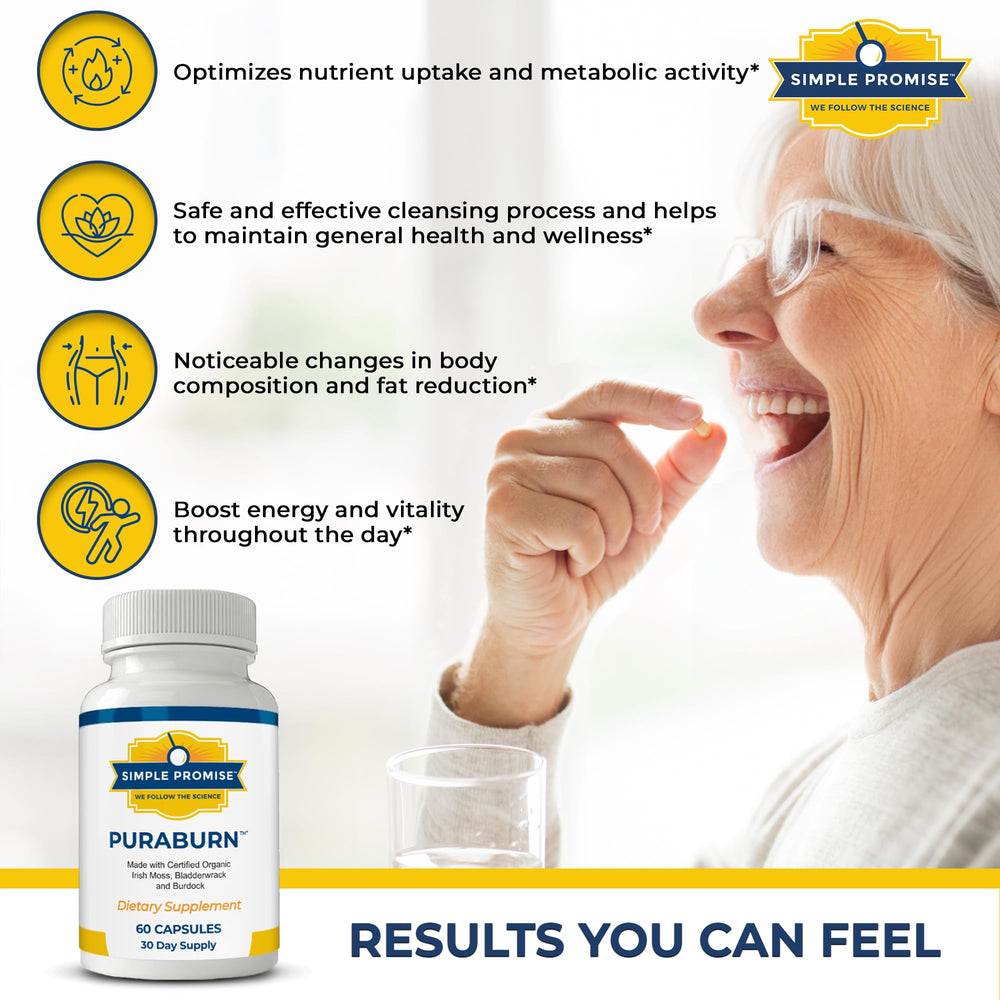 Simple Promise PuraBurn capsules closeup highlighting easy daily intake and convenient wellness ritual.