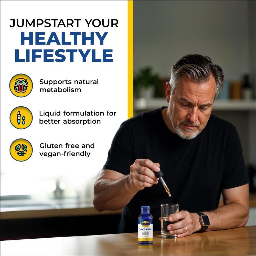 A glass with VivaSlim drops mixed in water to energize the day.
