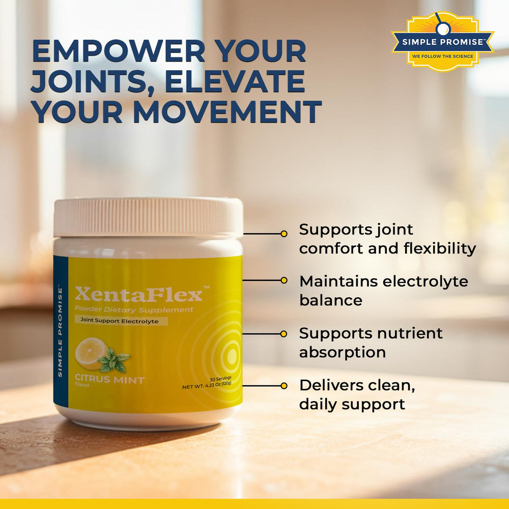 Glass with citrus mint XentaFlex drink supports daily mobility.