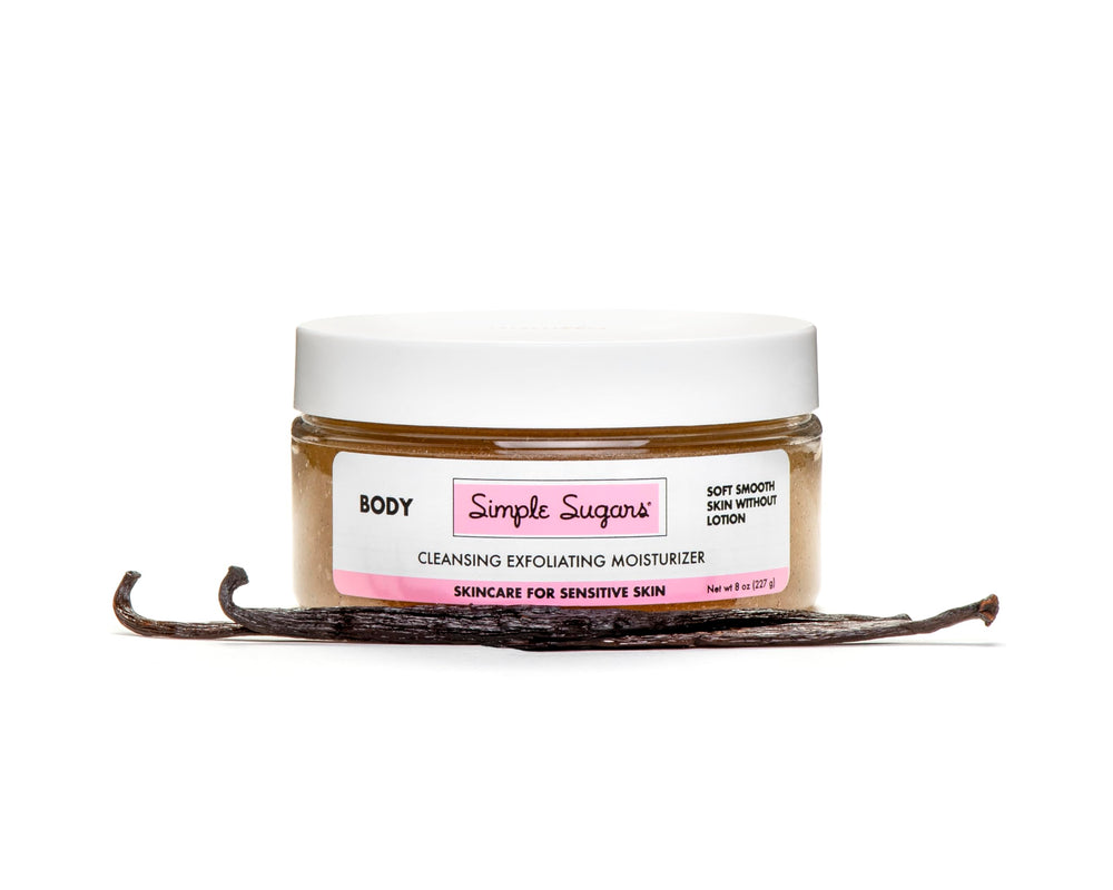 Simple Sugars Vanilla Body with Emu Oil pour shows quick hydration after cleansing