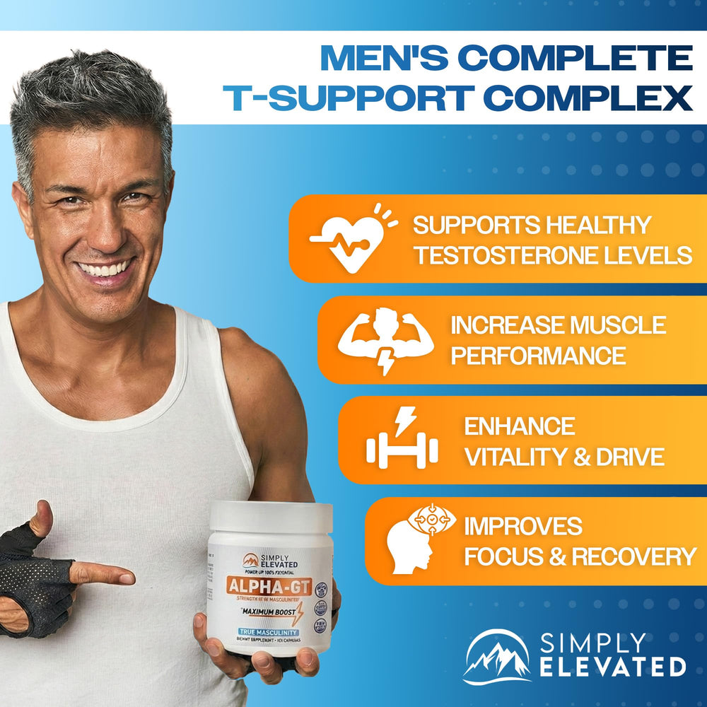 Simply Elevated Alpha-GT capsules close-up emphasizing 14-in-1 formula