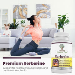 Close-up of Simply Nature's Pure berberine packaging and label.