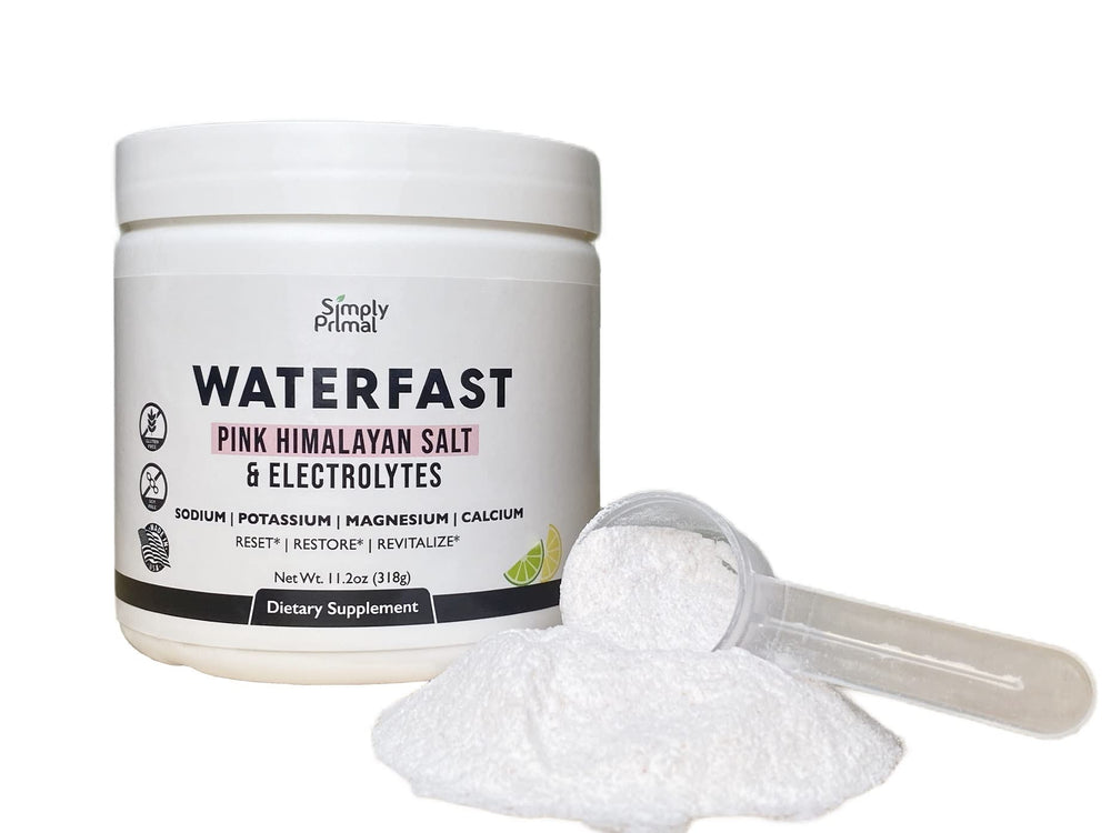 Simply Primal Waterfast Lemon Lime glass serving for easy hydration.