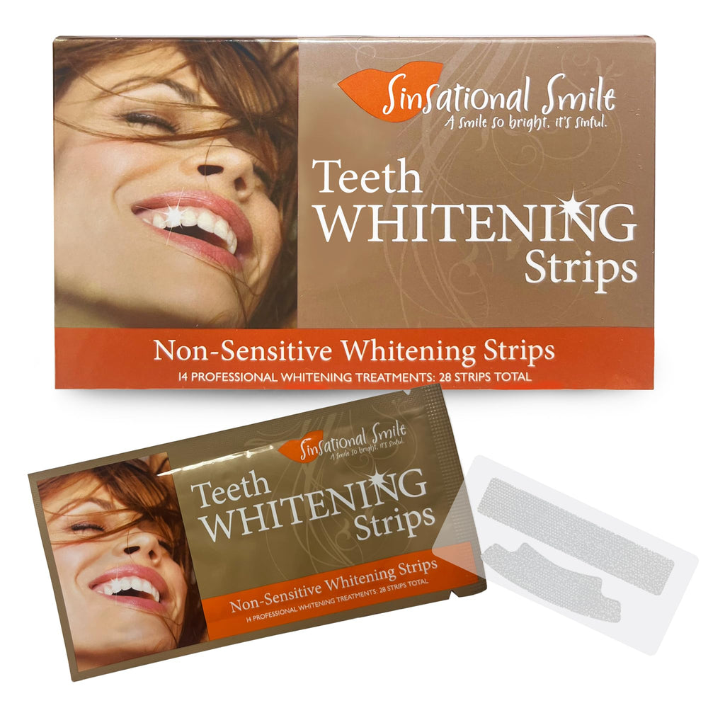 Sinsational Smile teeth whitening strips packaging shows at-home whitening convenience