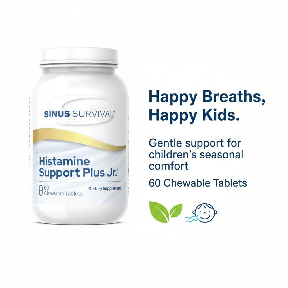 Sinus Survival Histamine Support Plus Jr packaging, easy grab-and-go option.