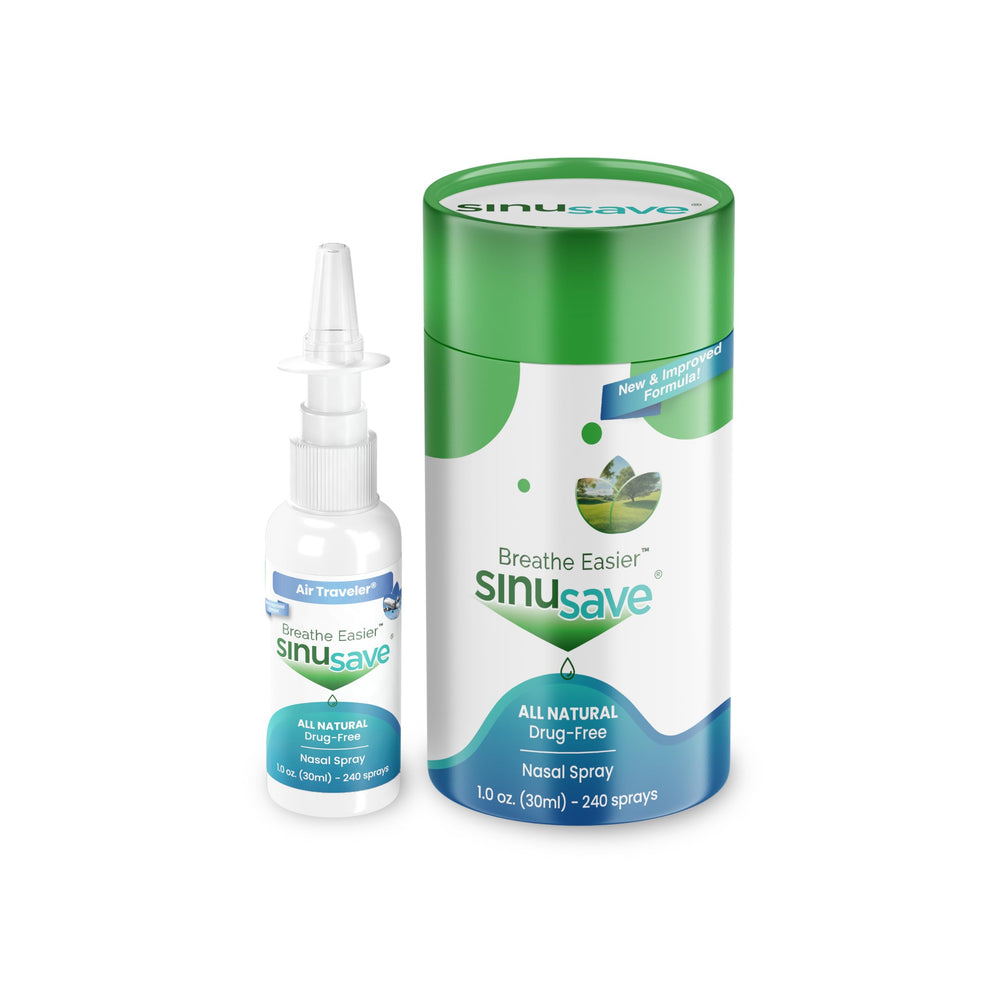 Sinusave Air Traveler bottle pump delivering natural nasal relief on the go