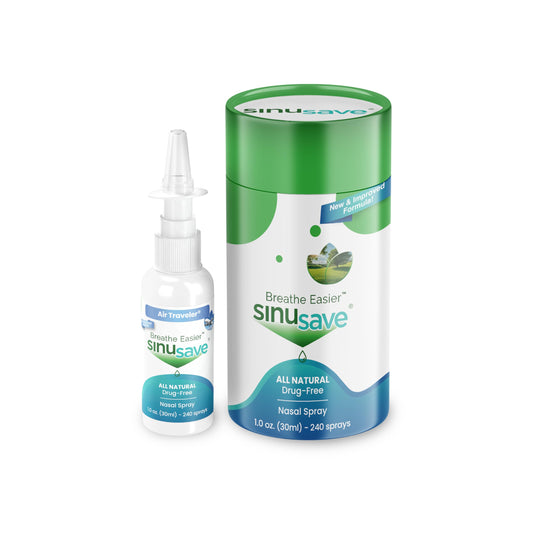 Sinusave Air Traveler bottle pump delivering natural nasal relief on the go