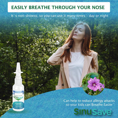 Sinusave Air Traveler spray action for quick, non-drowsy relief