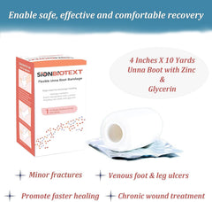 Sion Biotext Unna Boot applied to leg for light compression and moisture balance