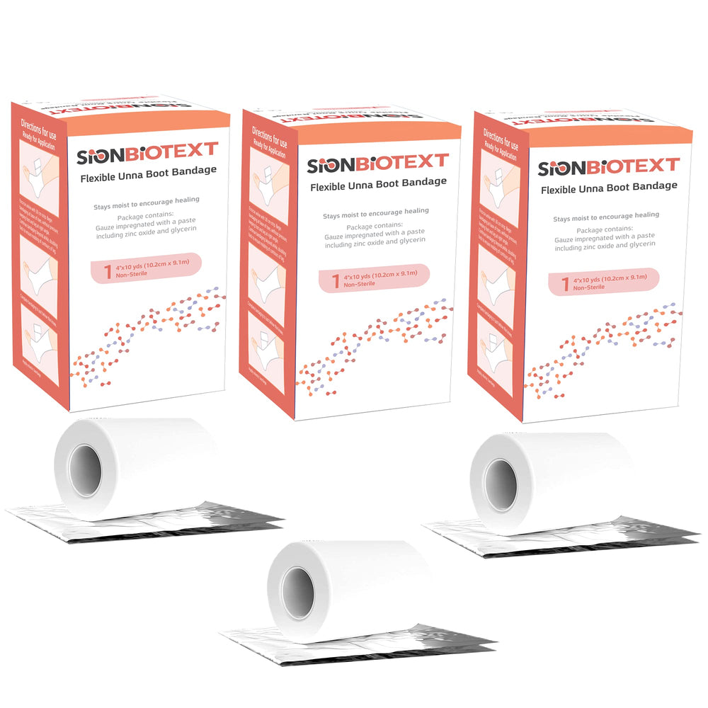 Sion Biotext Unna Boot zinc paste distribution on wrap for moist healing potential